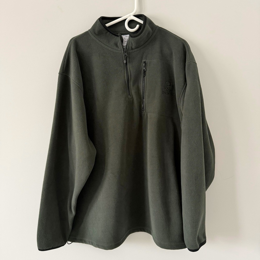 Ducks Unlimited Mens XXL Fleece Quarter Zip Pullover Dark‎ Forest Green NICE